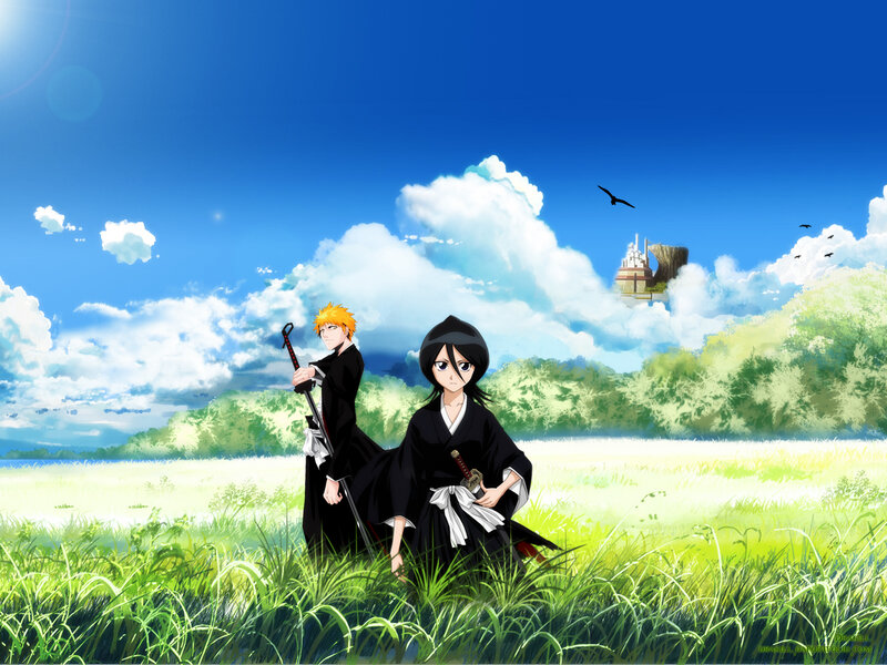 Two Anime Characters in Field — Blue, Serene, Afternoon, Sword