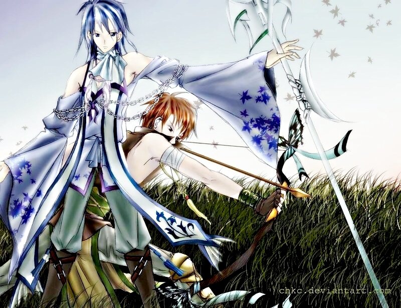Two Anime Characters in Field — Blue