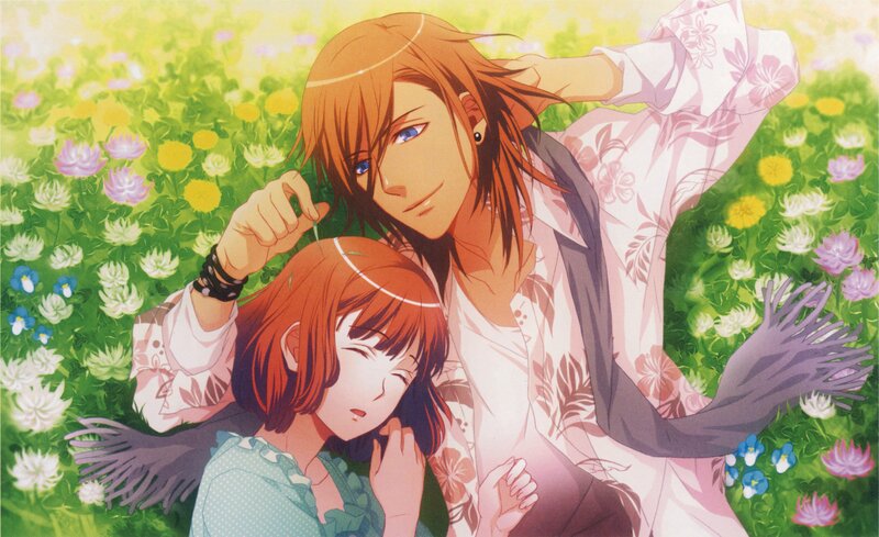 Two Anime Characters in Field — Green, Serene, Afternoon
