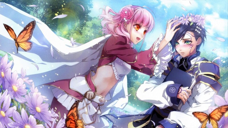 Two Anime Characters in Field — Pink, Serene