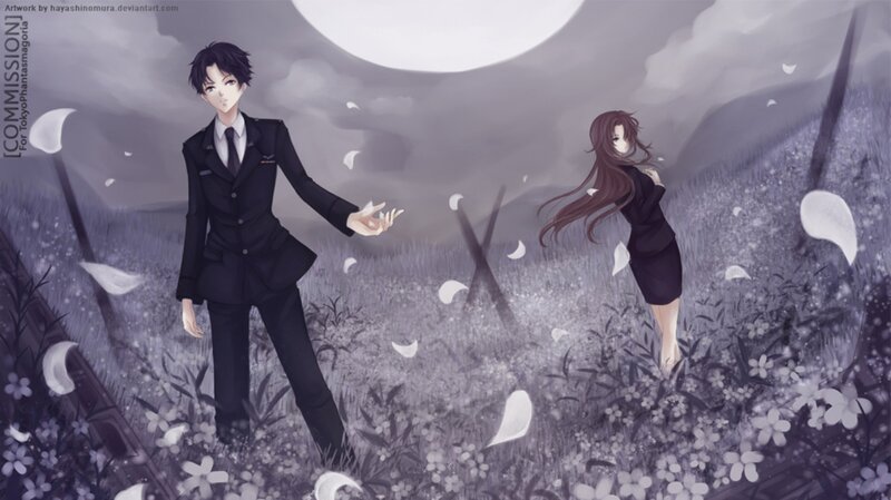 Two Anime Characters in Field — Purple, Dramatic
