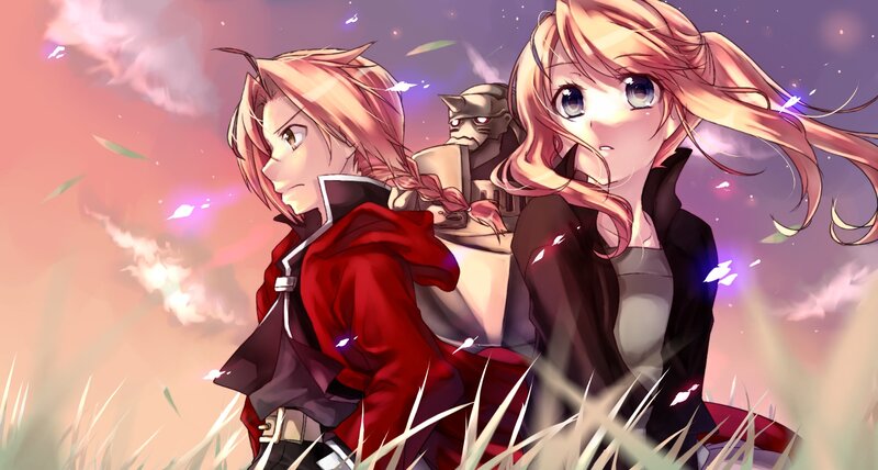 Two Anime Characters in Field — Red