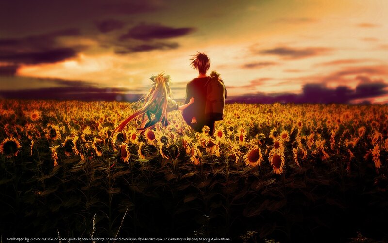 Two Anime Characters in Field — Yellow, Dramatic
