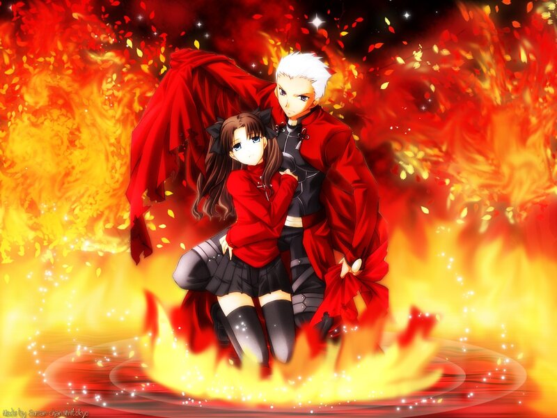 Two Anime Characters in Fire — Red