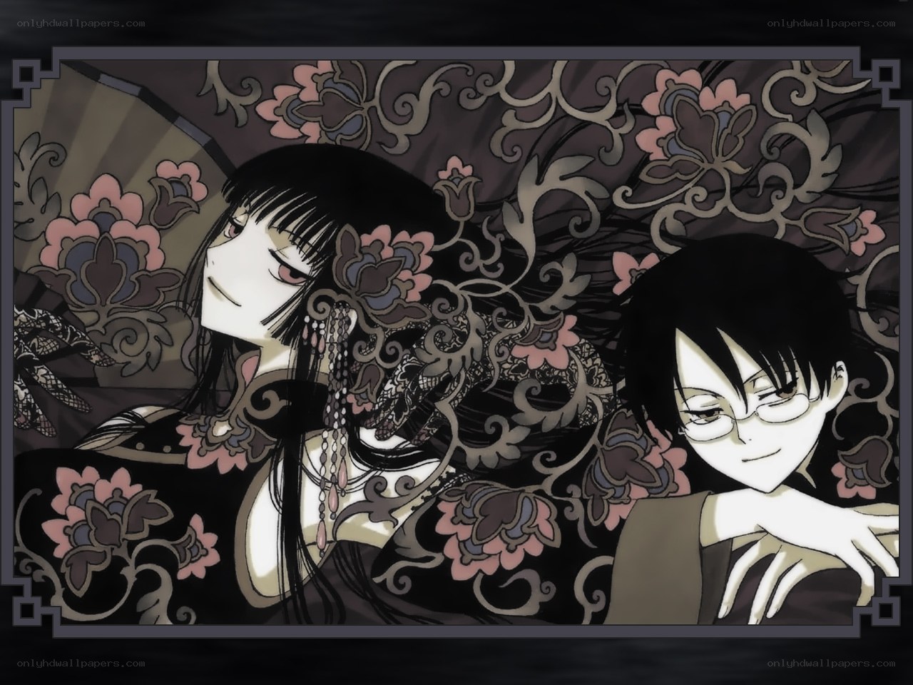 Two anime characters in floral setting