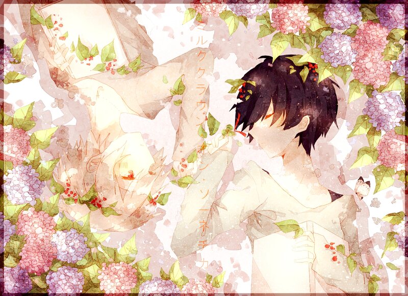 Two Anime Characters in Flowers — Pink