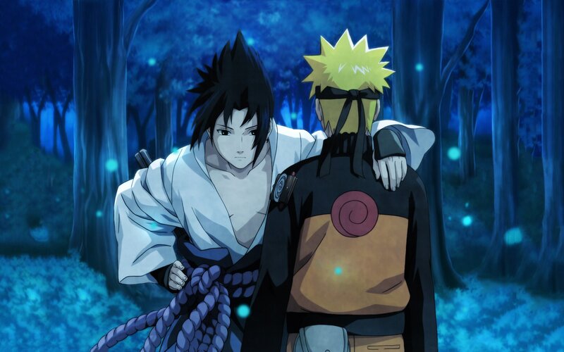 Two Anime Characters in Forest — Blue, Dramatic