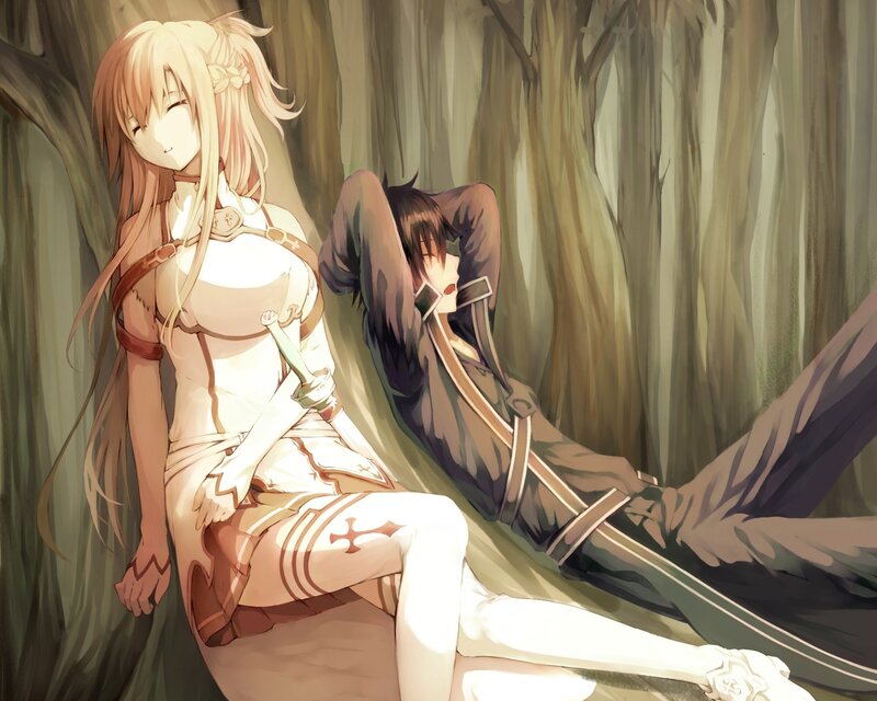 Two Anime Characters in Forest — Brown, Serene, Afternoon