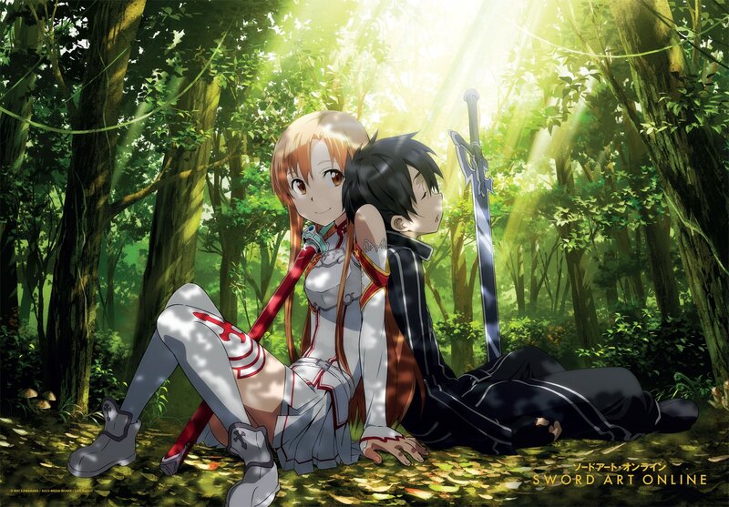 Two Anime Characters in Forest — Green, Serene, Afternoon, Swords