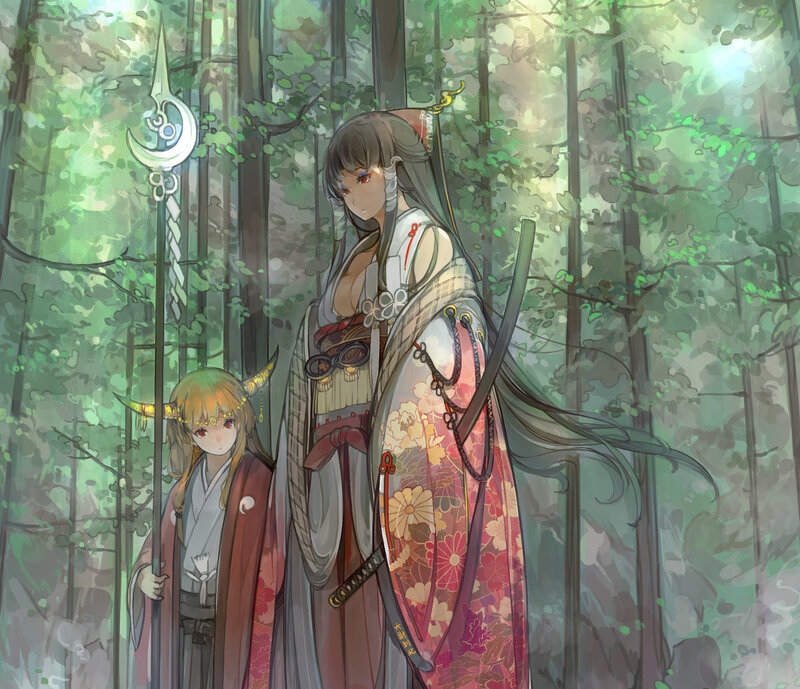 Two Anime Characters in Forest — Green, Serene