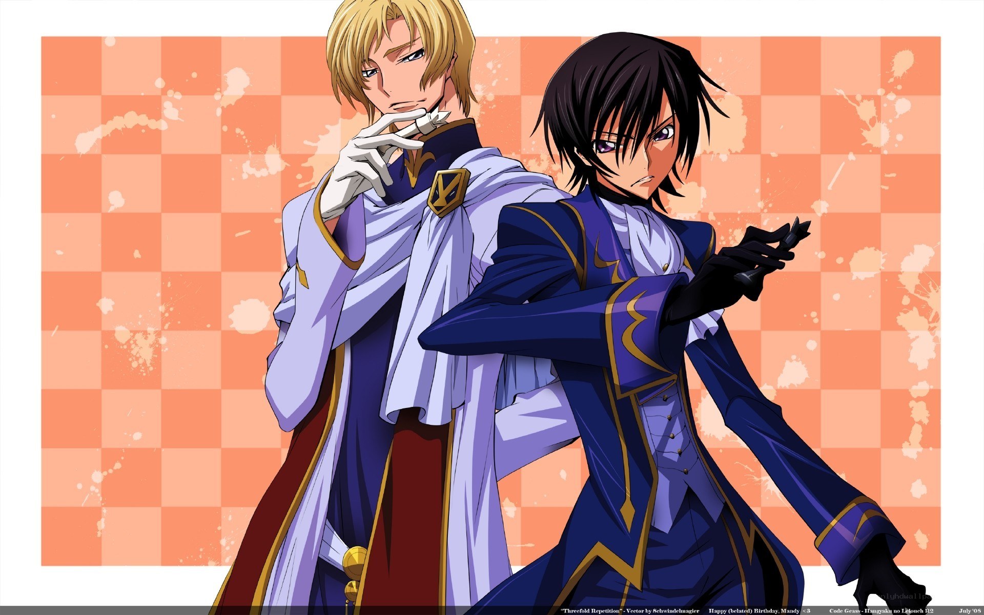 Two anime characters in formal attire