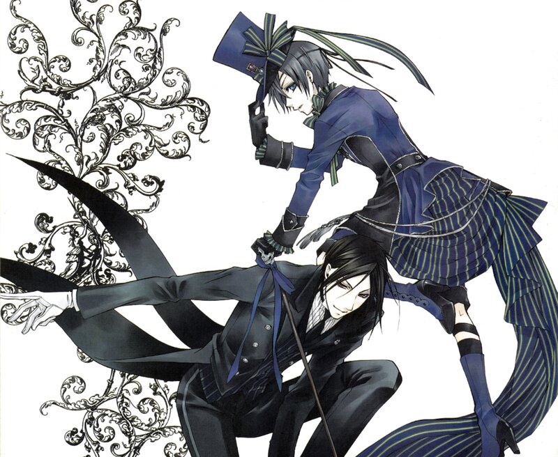 Two anime characters in formal attire