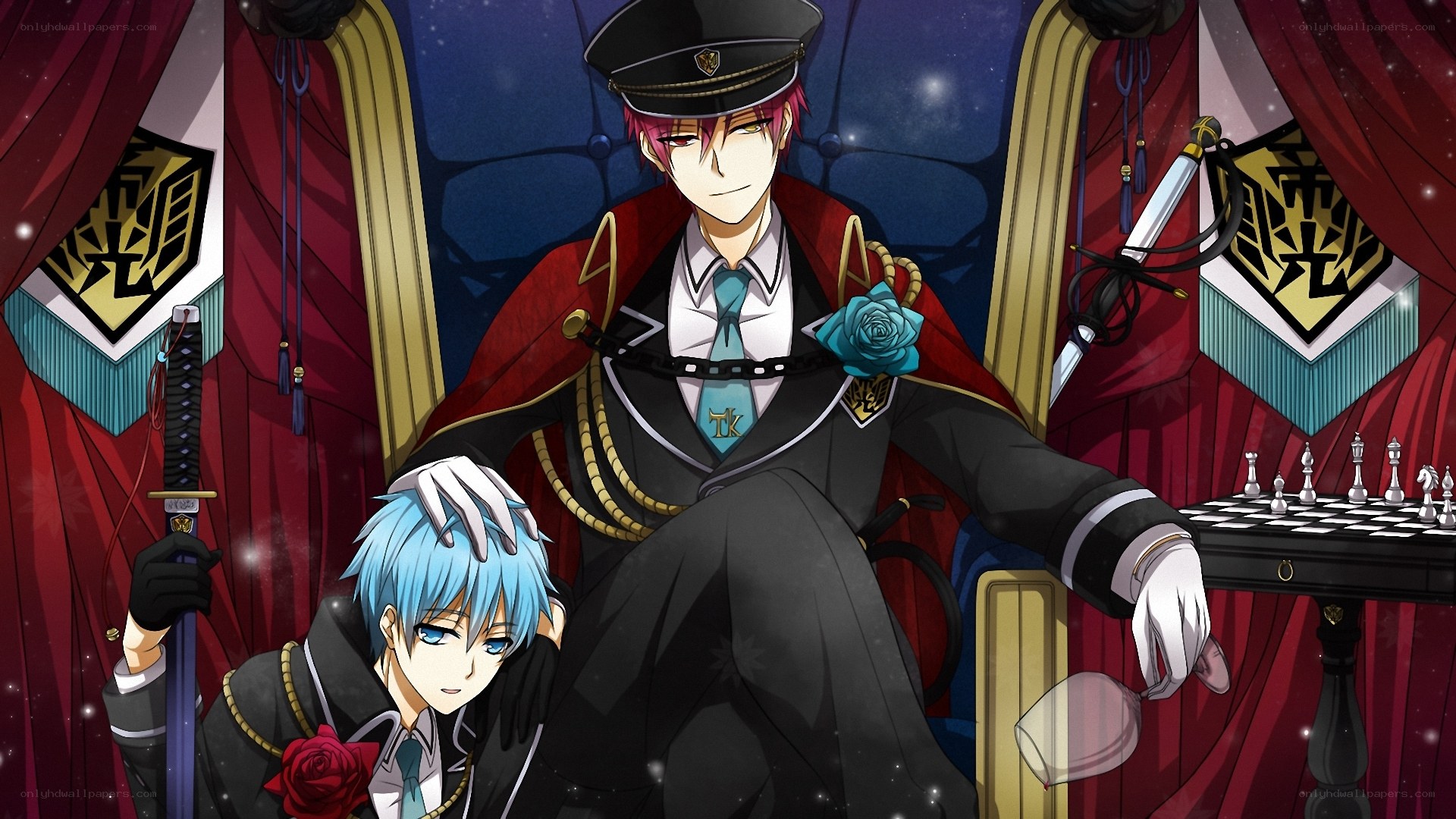 Two anime characters in formal attire