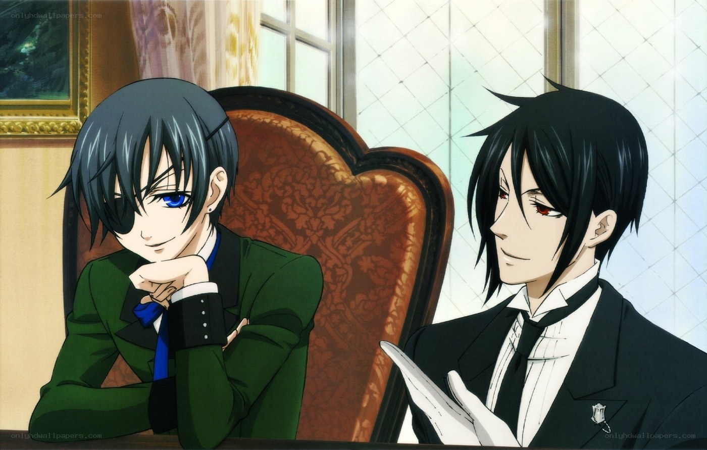 Two anime characters in formal wear