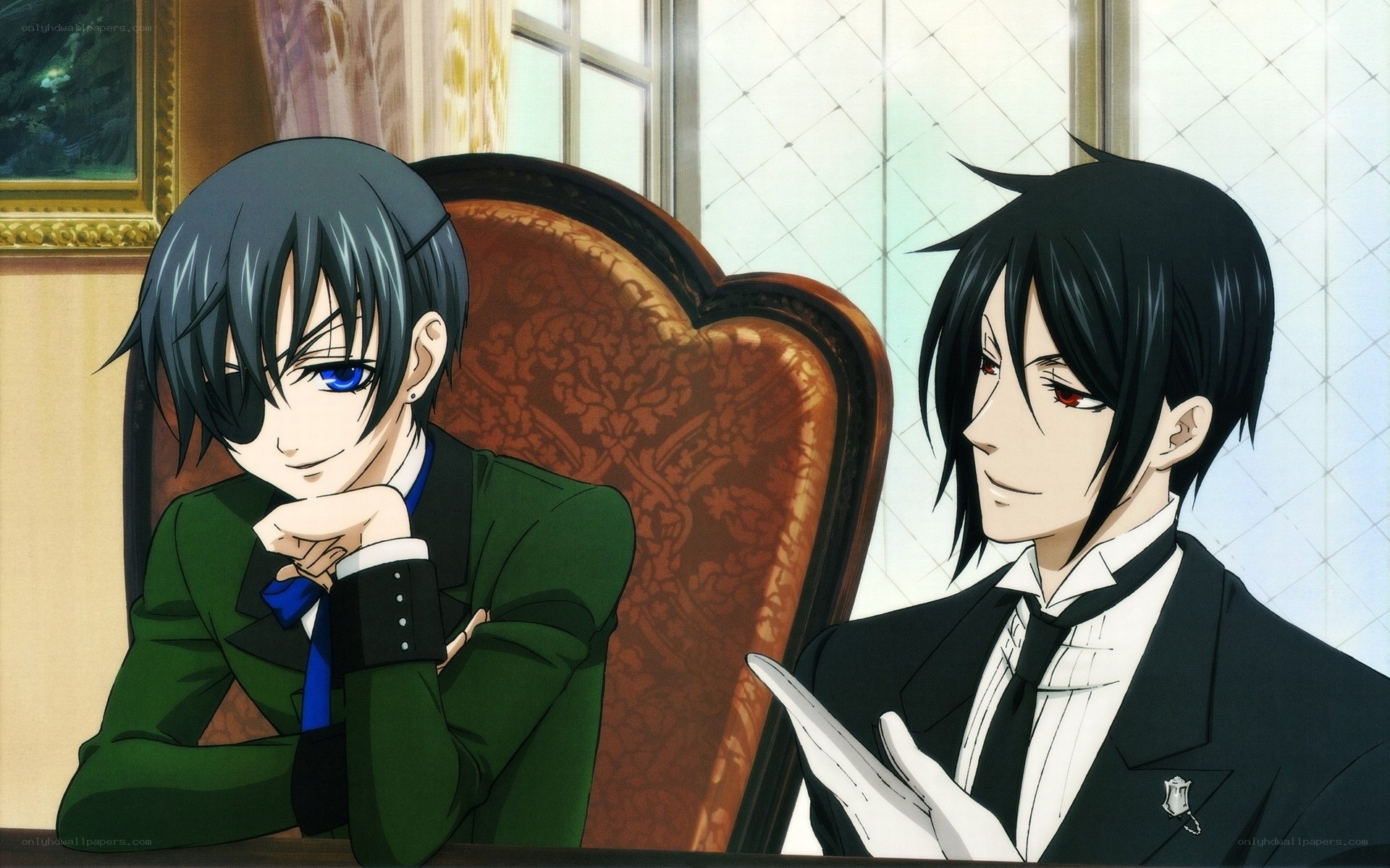 Two anime characters in formal wear