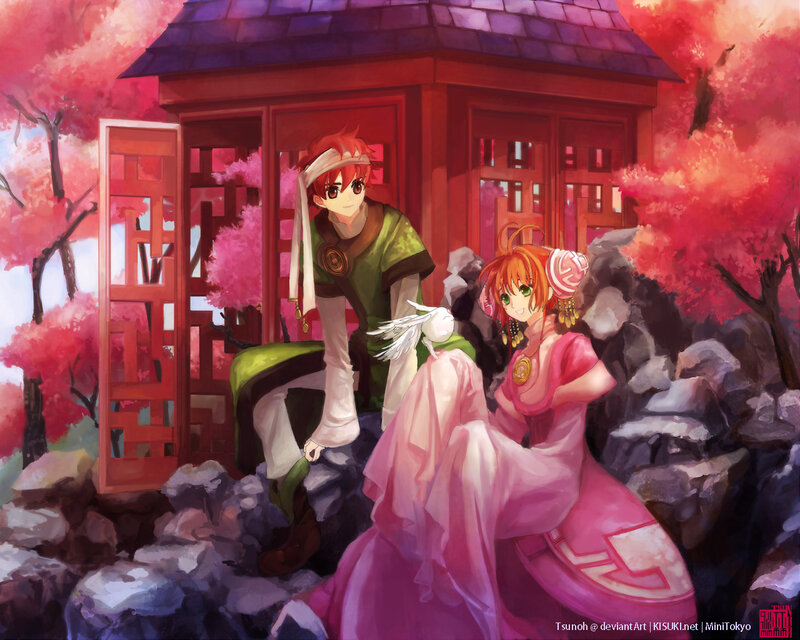 Two Anime Characters in Garden — Pink