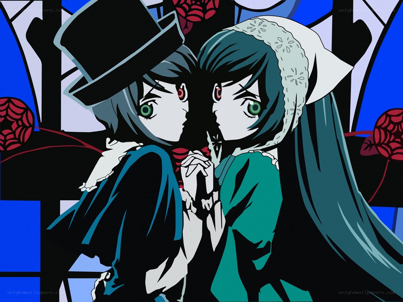 two anime characters in gothic attire
