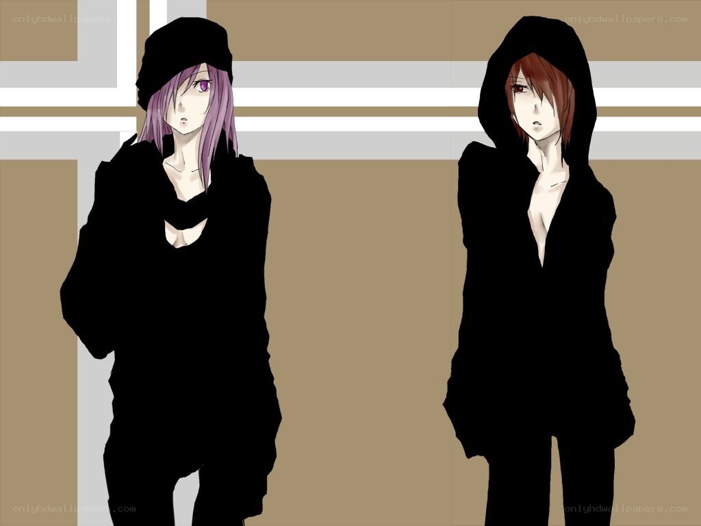 two anime characters in hoodies