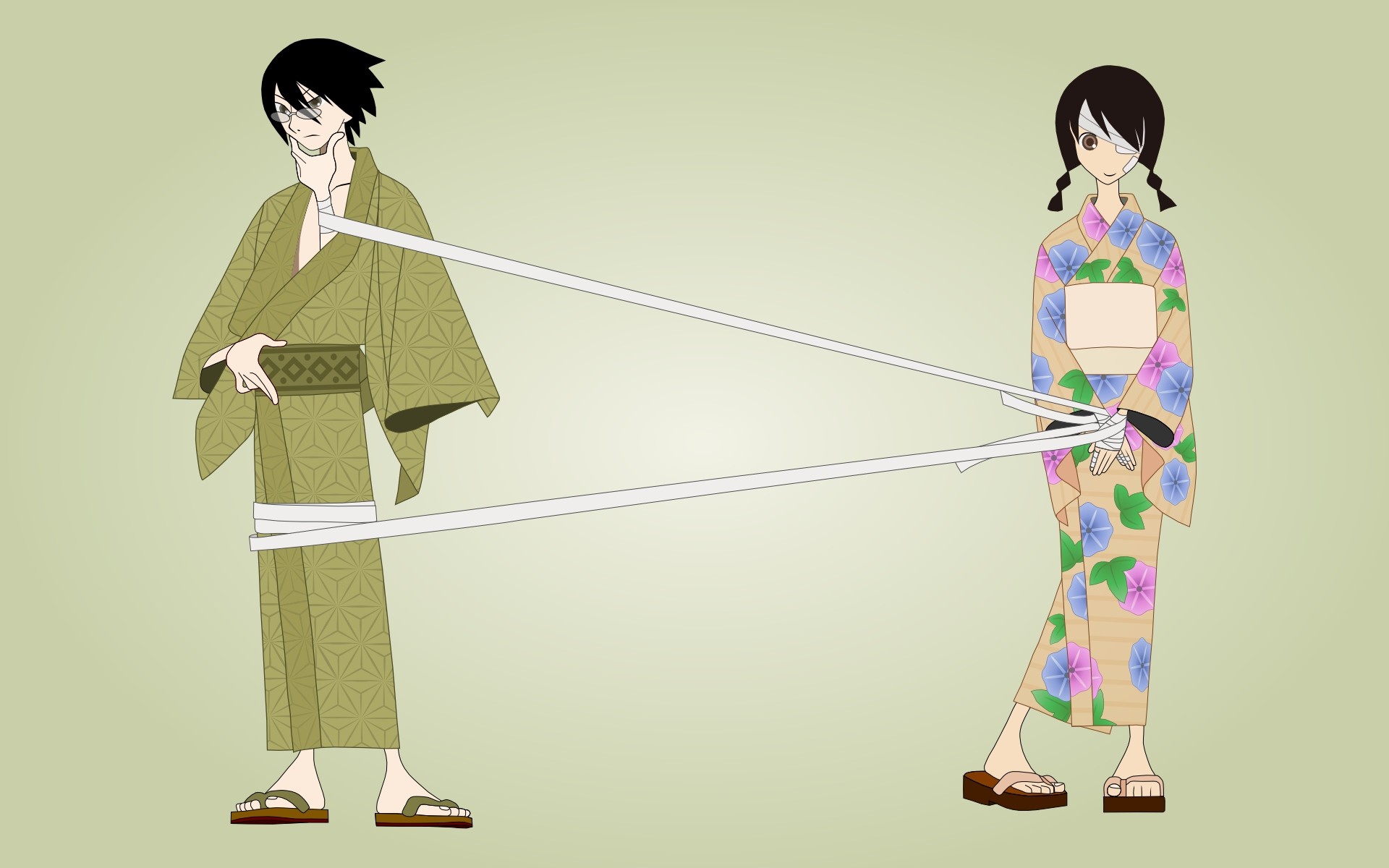 Two anime characters in kimonos