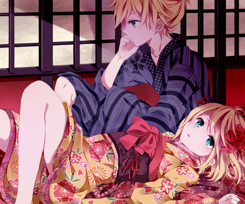 Two Anime Characters in Kimonos — Purple, Calm