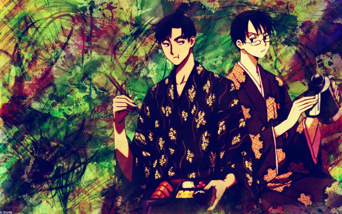 two anime characters in kimonos