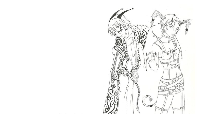 two anime characters in line