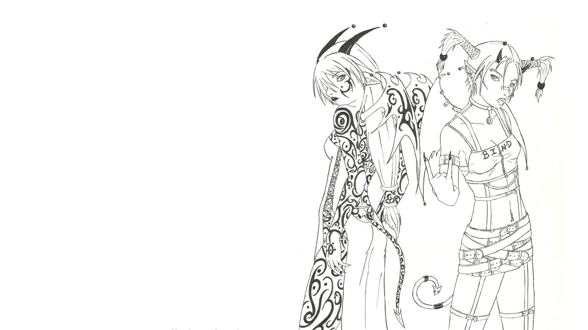two anime characters in line