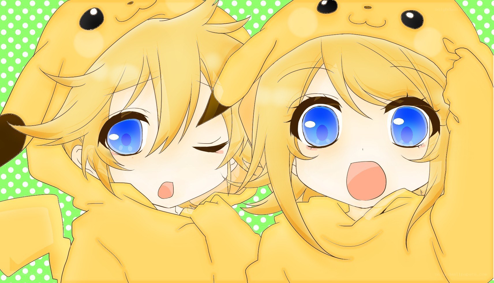 Two anime characters in Pikachu costumes