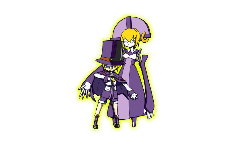 two anime characters in purple outfits