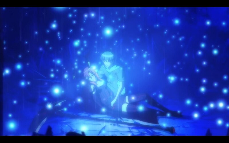 Two Anime Characters in Rain — Blue, Dramatic