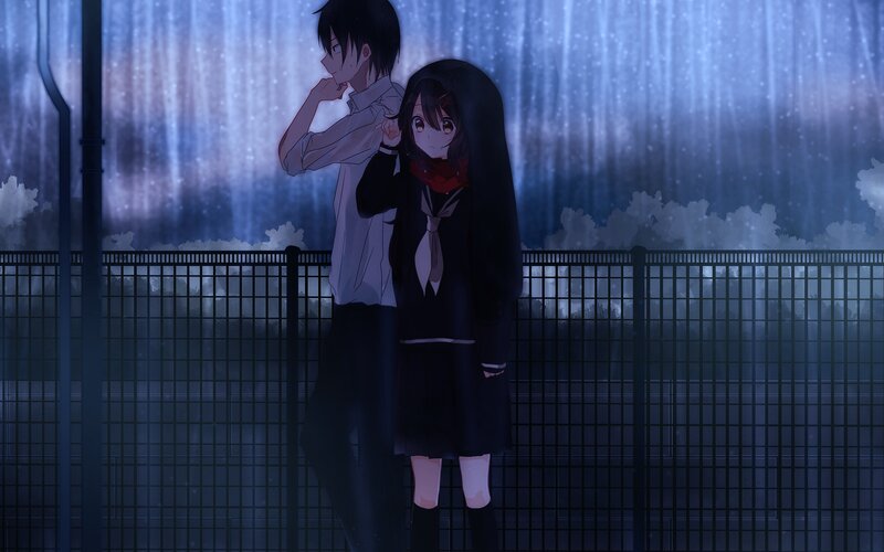 Two Anime Characters in Rain — Blue, Melancholic