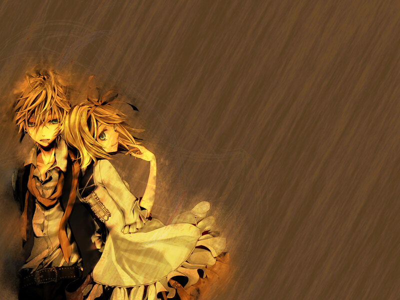 Two Anime Characters in Rain — Brown, Dramatic, Gold Hair