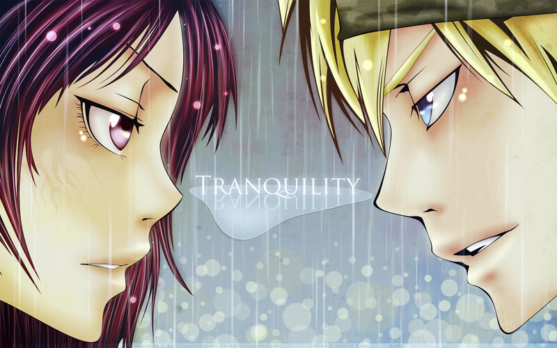 Two Anime Characters in Rain — Purple, Dramatic