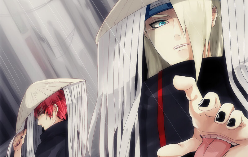 Two Anime Characters in Rain — White, Dramatic