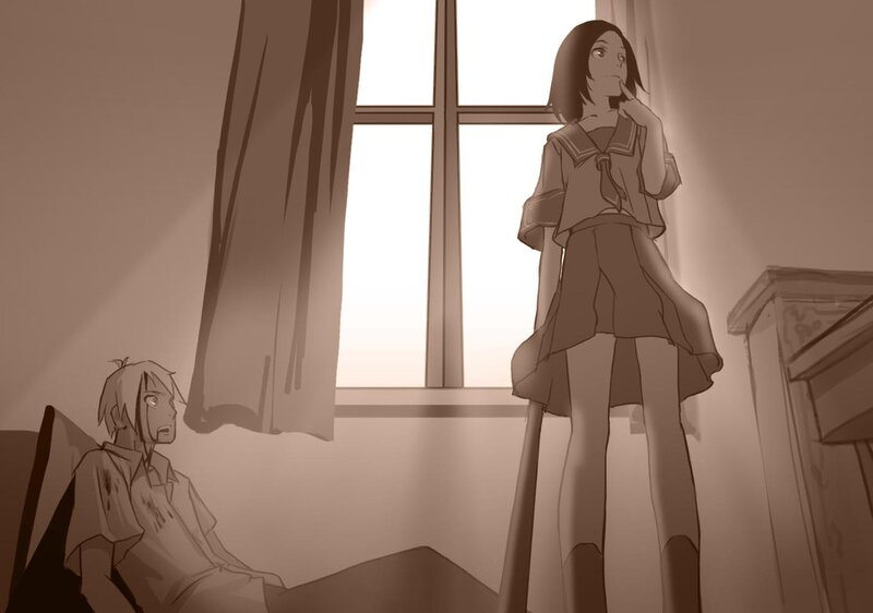 Two Anime Characters in Room — Brown