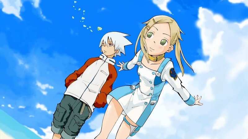 Two Anime Characters in Sky — Blue, Bright, Open