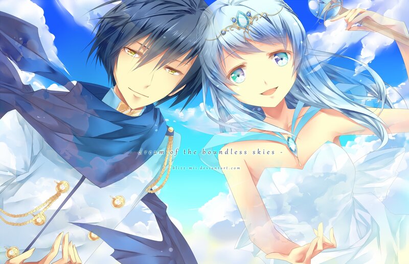 Two Anime Characters in Sky — Blue, Serene