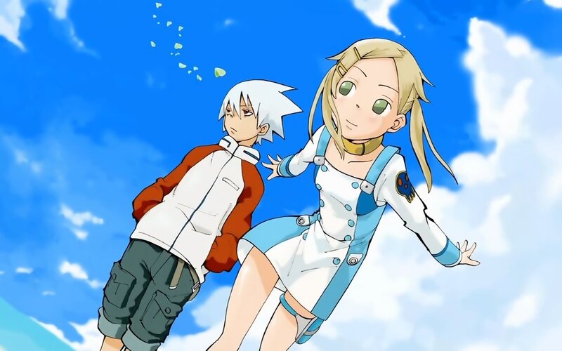 Two anime characters in sky