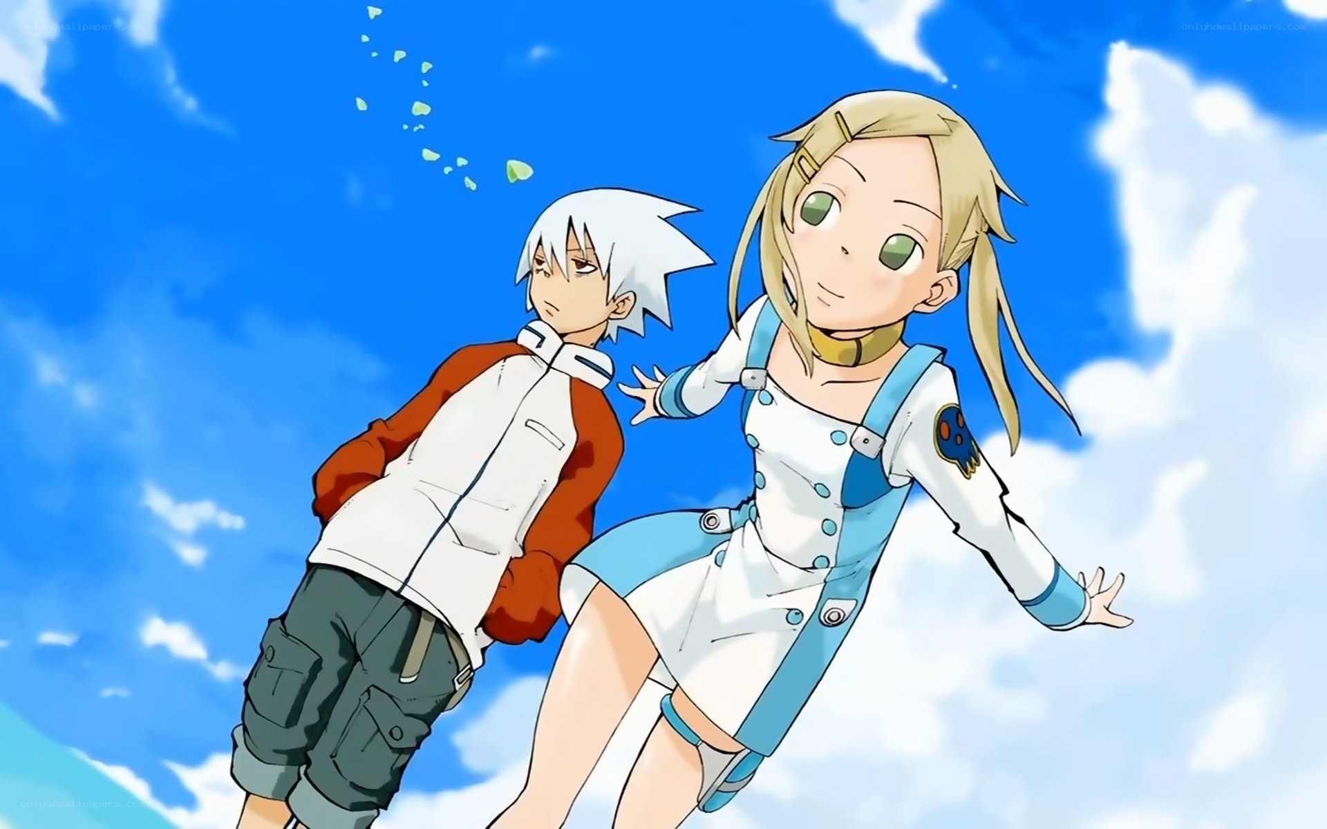 Two anime characters in sky