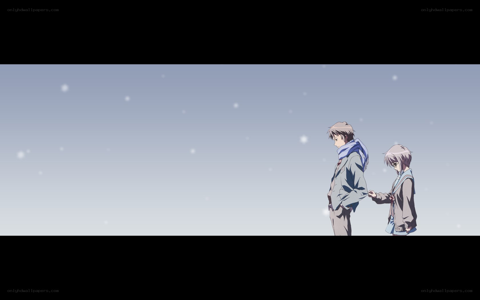 two anime characters in snow