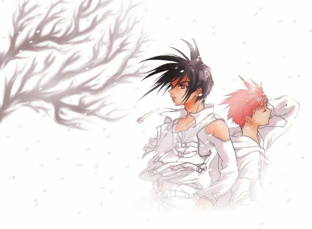 two anime characters in snow