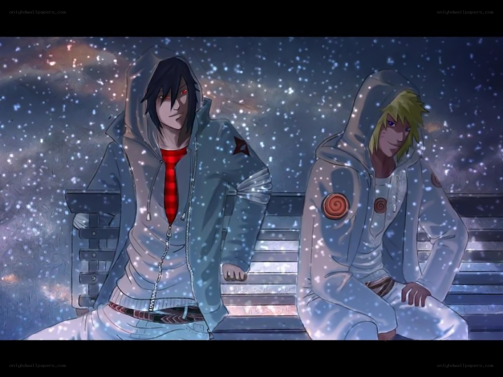 two anime characters in snow