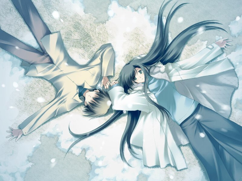 Two anime characters in snow