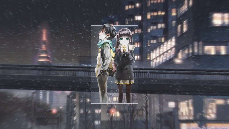 Two Anime Characters in Snow — Black, Cold