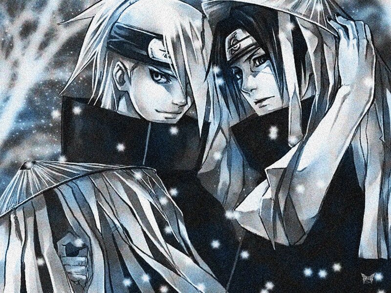 Two Anime Characters in Snow — Black, Dramatic