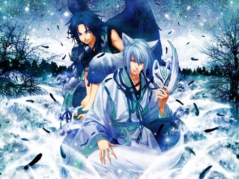 Two Anime Characters in Snow — Blue, Dramatic, Night