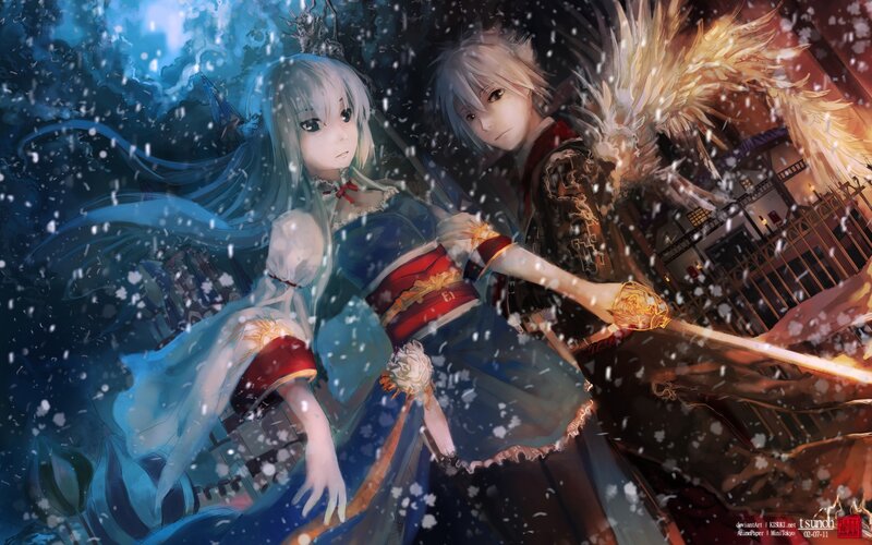 Two Anime Characters in Snow — Blue, Dramatic, Winter, Digital Art