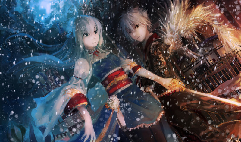 Two Anime Characters in Snow — Blue