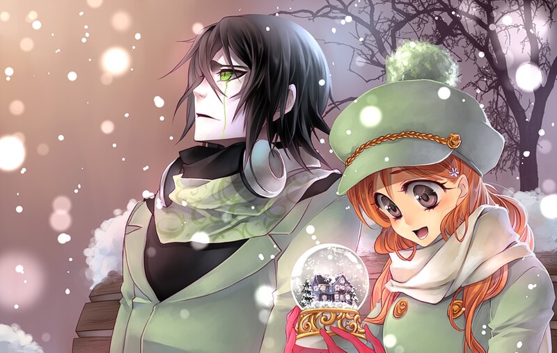Two Anime Characters in Snow — Green, Peaceful