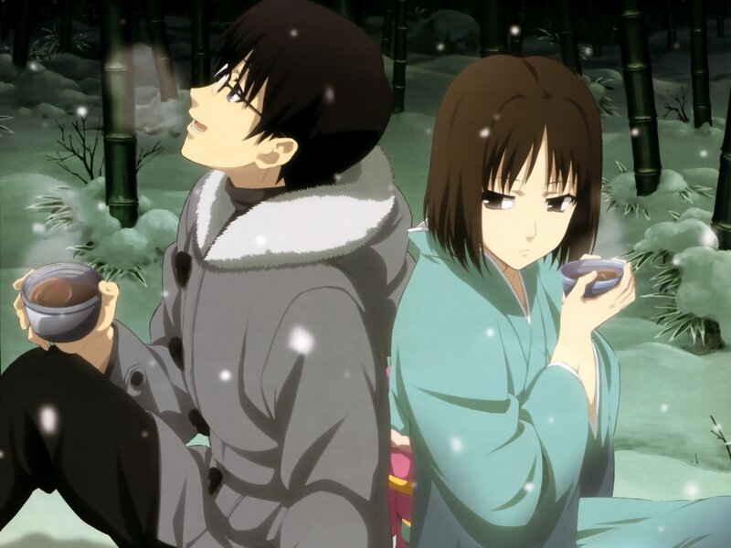 Two Anime Characters in Snow — Green, Serene